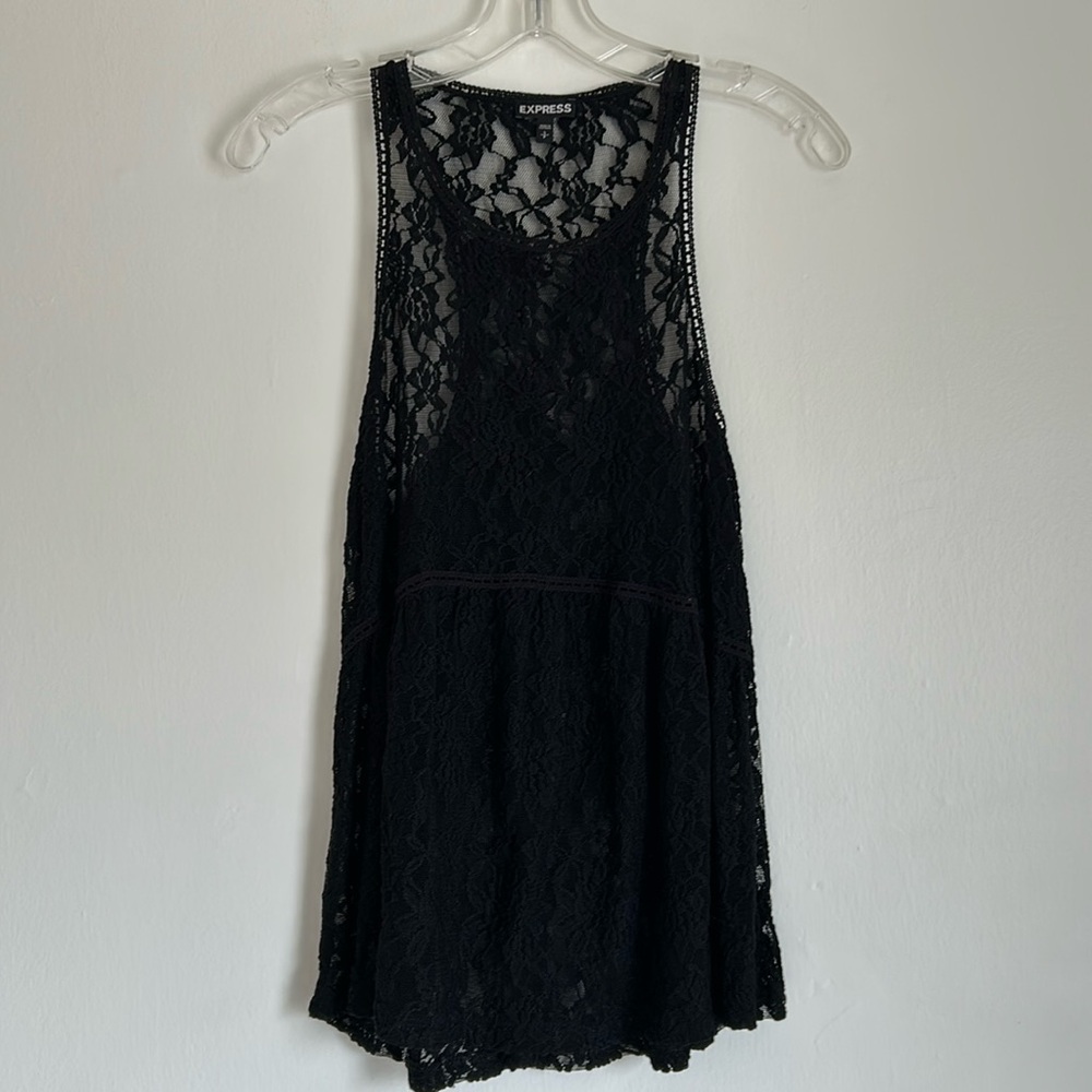 Sheer Floral Lace Babydoll Peplum Tank Tunic Small